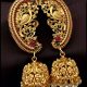 gold peacock temple jhumka earrings