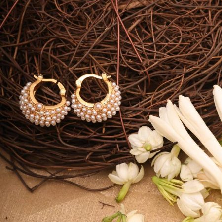 Kundan pearl small hoops